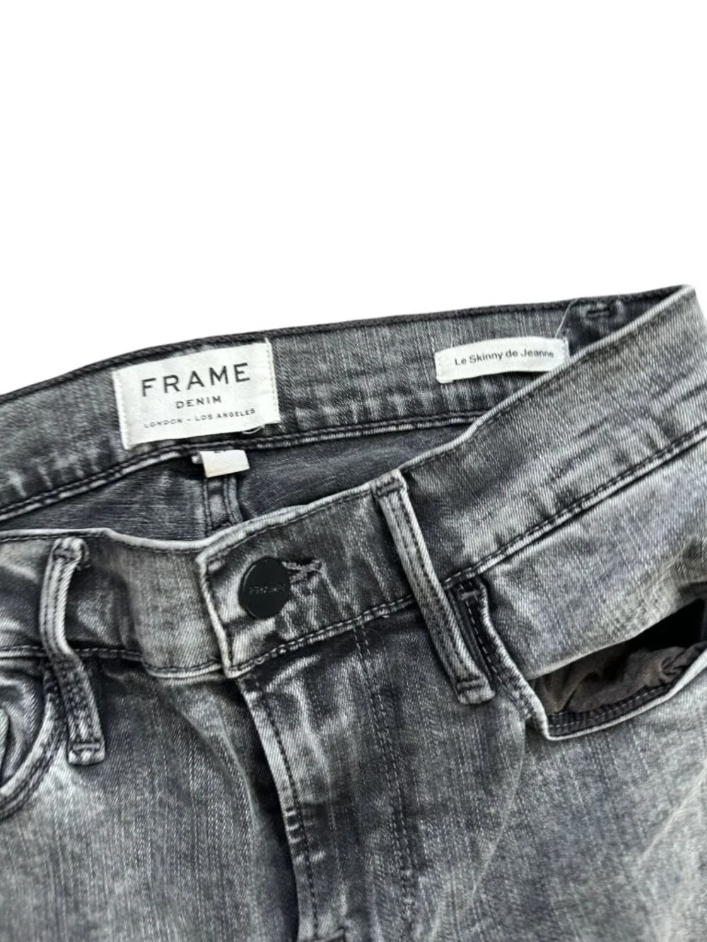 FRAME Black Gray Wash Le Skinny de Jeanne Frayed Ankle  Jeans Size 27 - Picture 3 of 8